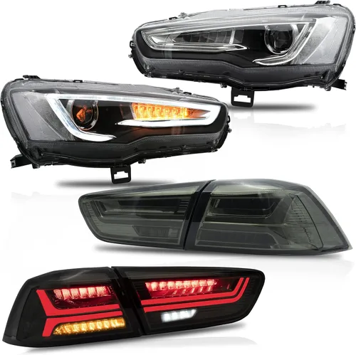 Miniatura 22 de VLAND Conjunto de faros delanteros aptos para Mitsubishi Lancer& EVO X 2008-2020 W/DRL, luz delantera LED con señal de giro secuencial, faro