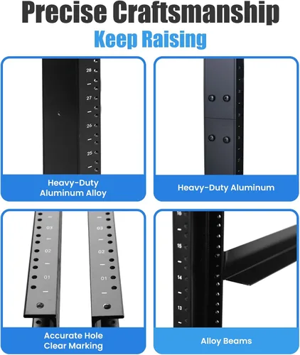 Miniatura 3 de Elevación ELECTRONIS 24U 4 Post Open Rack Frame Rack Rack Enclosure 19 pulgadas Profundidad Ajustable Aluminio UL Certificado