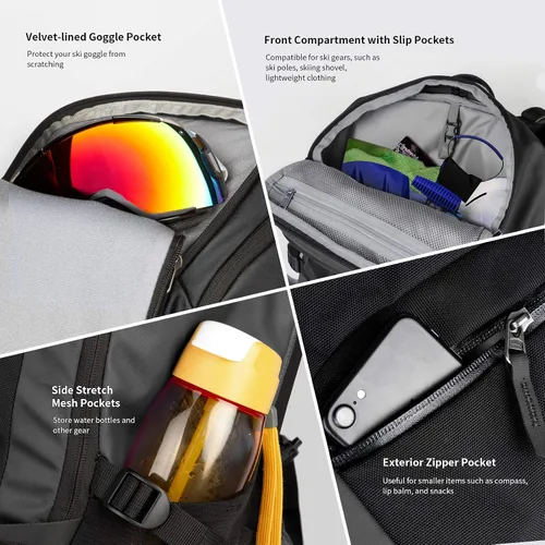 Miniatura 3 de Unigear Mochila de esquí, mochila de viaje de snowboard de 22 litros, mochila impermeable de poliéster 900D para snowboard, esquí, campamento