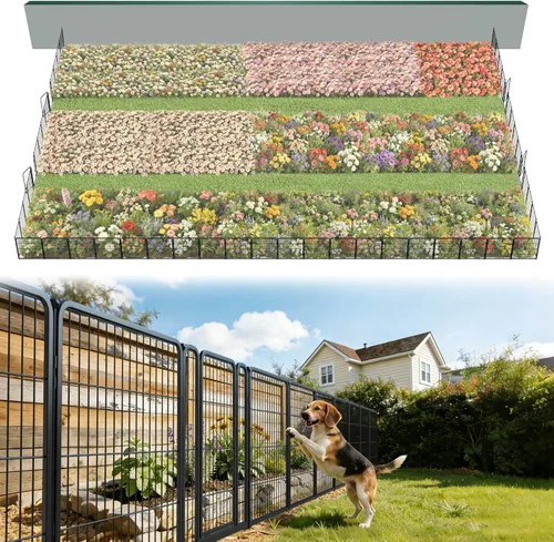 Miniatura 34 de FXW - Valla de jardín metálica y resistente para exteriores, barrera para perros y conejos, fácil instalación, negro, 24 pulgadas de alto x 29.6