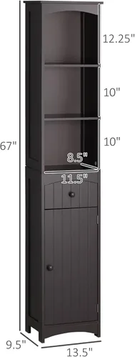 Miniatura 3 de HOMCOM Armario de almacenamiento para baño, unidad de almacenamiento de baño independiente, torre alta de lino con estantes y cajón de 3 niveles