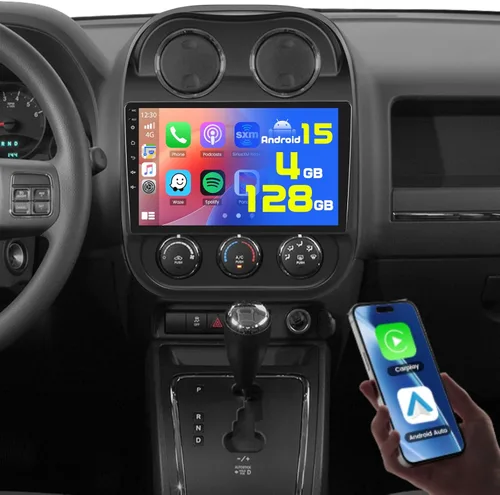 Miniatura 10 de [4+128G] Android 15 Estéreo de coche para Jeep Compass Patriot 2010-2016, 10 pulgadas en celda pantalla táctil brújula radio inalámbrico Carplay