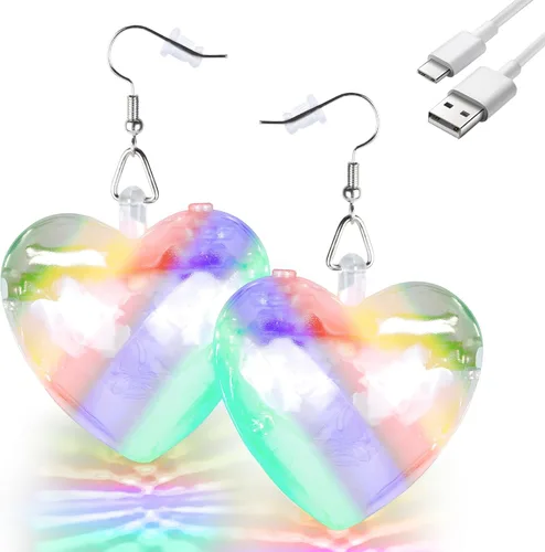 Miniatura 8 de RAHAN Aretes LED de bola de discoteca de 16 colores de luz, luz recargable, aretes iluminados para mujer, fiesta de baile, accesorios de disfraces