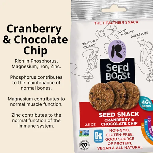 Miniatura 3 de ROSTEN SeedBoost - Galletas de semillas (paquete de 8) sabor a arándano y chispas de chocolate, veganas, sin OMG, sin gluten (2.5 onzas cada una)
