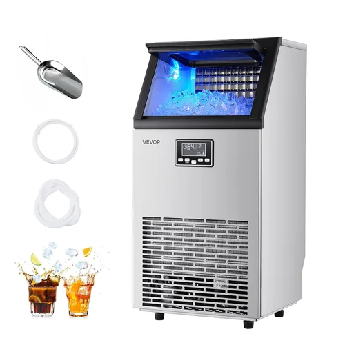 Miniatura 11 de VEVOR Máquina comercial para hacer hielo, 80 libras/24 horas con almacenamiento de 12 libras, 32 cubos por ciclo, máquina de hielo independiente