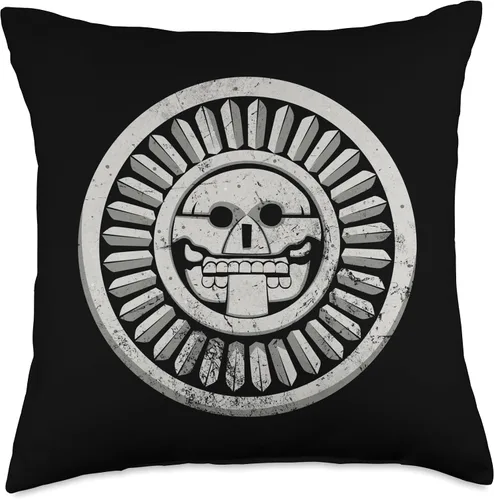 Miniatura 5 de Arte prehispánico, nativo americano Mictlantecuhtli. Dios Azteca - Almohada de 16 x 16 pulgadas, multicolor