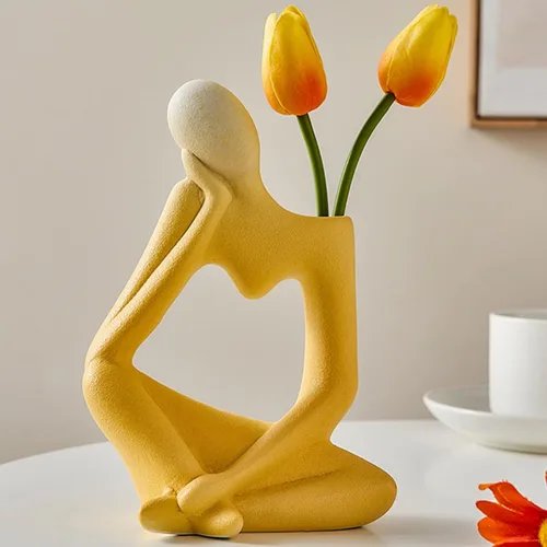 Miniatura 6 de Arawat - Florero de cerámica para decoración del hogar, moderno y lindo jarrón bohemio para decoración de mesa y habitación, jarrón estético único