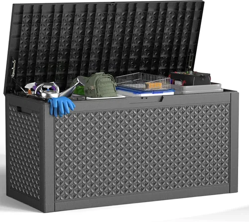 Miniatura 25 de ROJIK - Caja de almacenamiento para exteriores, impermeable, para patio y piscina, herramientas de jardín y cojines, banco con tapa con cerradura