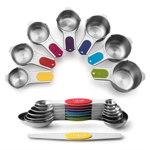 Spring Chef Juego de tazas y cucharas medidoras magnéticas, patentado, imanes fuertes N45, acero inoxidable resistente que cabe en tarros de Varios