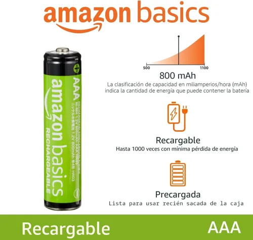 Miniatura 2 de Amazon Basics Paquete de 24 baterías recargables AAA NiMH Performance, 800 mAh, recarga hasta 1000 veces y precargadas
