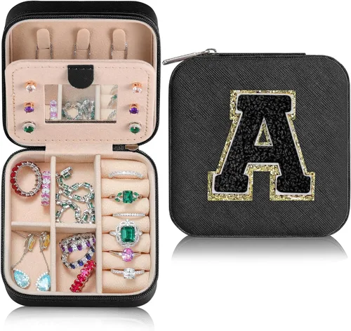 Parima Regalos de graduación para ella, estuche de joyería de viaje de moda, regalos personalizados, joyero de viaje negro, regalos de cumpleaños