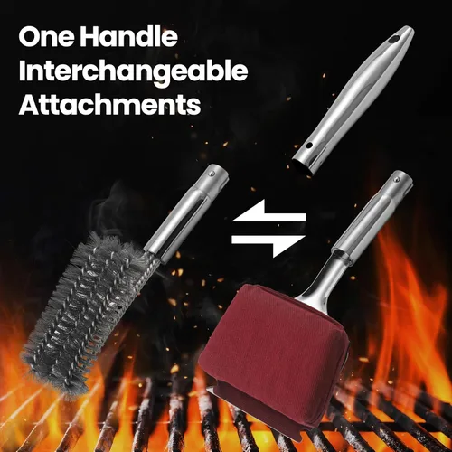 Miniatura 4 de Kit de limpieza de cepillo de parrilla de acero inoxidable 2 en 1, accesorios de parrilla, cepillo intercambiable para barbacoa y raspador