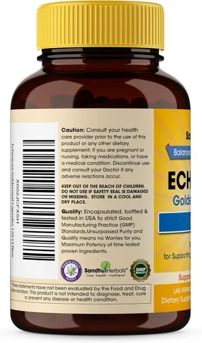 Miniatura 3 de SANDHUHERBALS Echinacea Goldenseal 1000 mg 120 cápsulas Apoyo del sistema inmunológico Respuesta respiratoria Suplemento de respuesta inflamatoria