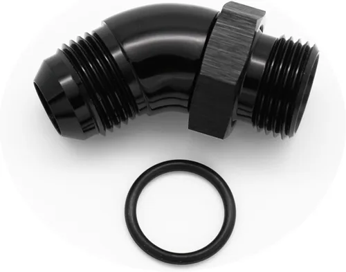 Miniatura 3 de 45 grados 4AN macho Flare a 4AN ORB puerto adaptador de flujo completo aluminio negro