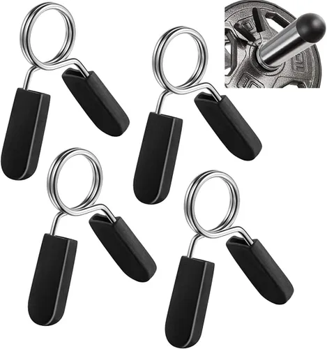 Spring Clip Collars, 1 inch (25 mm) for Smooth Dumbbell Handle or Standard Weightlifting Barbell (4 Pack)