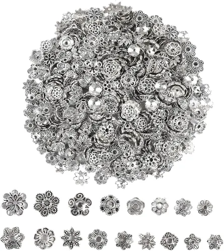 Miniatura 15 de FEBSNOW Alrededor de 160 cuentas espaciadoras, estilo Bali, mezcla de plata tibetana y oro antiguo para pulseras, collares, aretes, suministros