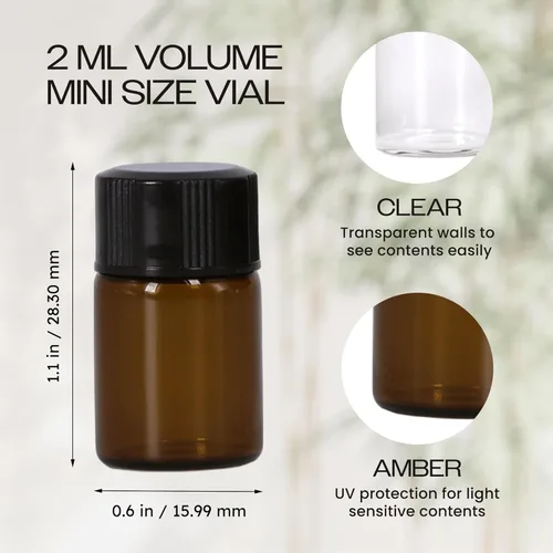 Miniatura 2 de Beauticom frascos de vidrio color ámbar, 5/8 adarme (0.07 oz), para fragancias, sueros, rociadores, aceites esenciales, con orificio reductor