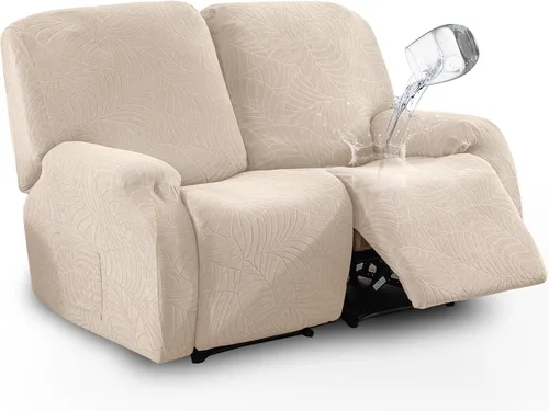 Miniatura 10 de vctops Funda repelente al agua para silla reclinable de 4 piezas con bolsillo lateral, diseño de hojas de jacquard, elástica, suave, protector