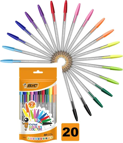 Miniatura 2 de BIC Cristal Bolígrafos multicolor, varios colores, bolígrafos biro para todos los días con punta ancha (0.063 in), paquete de 20