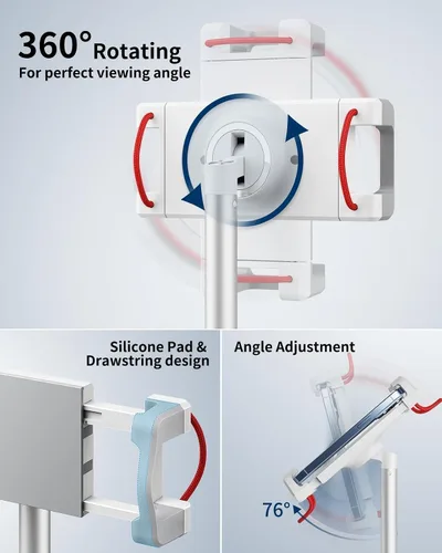 Miniatura 4 de SAIJI Soporte para Tablet, Soporte Ajustable de Altura Extra Kindle, Soporte para iPad de Rotación de 360 Grados, Base de Montaje de Cuna