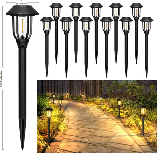 Miniatura 3 de ILANCK Luces solares para caminos al aire libre, paquete de 12 luces solares para exteriores, impermeables, blanco cálido, encendido y apagado