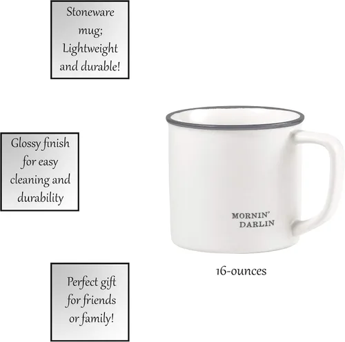 Miniatura 3 de Santa Barbara Design Studio Tazas de Café en Blanco y Negro con Diseños Cara a Cara, Taza de Gres de 16 Onzas, Mornin' Darlin