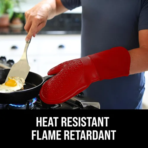Miniatura 3 de HOMWE - Manopla de horno profesional de silicona, guantes con forro acolchado, agarraderas resistentes al calor, guantes flexibles para horno, 1