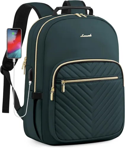 Miniatura 27 de LOVEVOOK Mochila para laptop para mujer, elegante mochila acolchada para viajes de negocios, trabajo, bolsa para computadora, con puerto USB