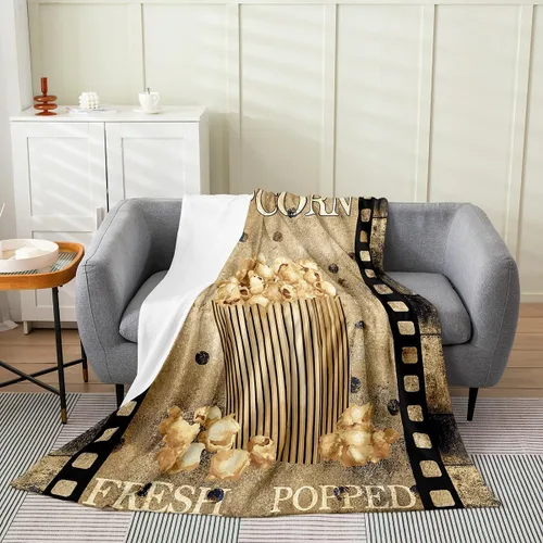 Miniatura 14 de Feelyou Manta de felpa para cine, manta de franela con patrón de palomitas de maíz para niños, niñas, adolescentes, póster de cine para todas