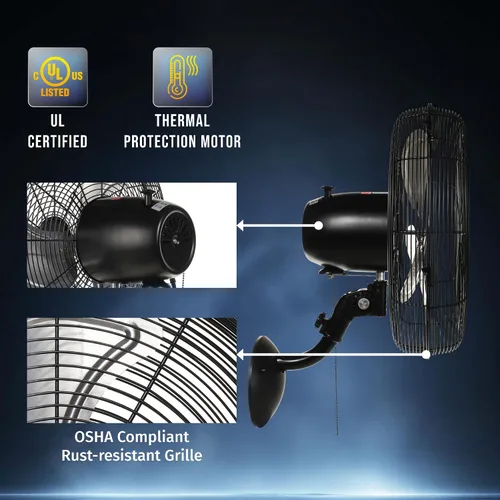 Miniatura 6 de Tornado Ventilador oscilante profesional de pared de alta velocidad de 16 pulgadas, ideal para espacios industriales, comerciales y residenciales