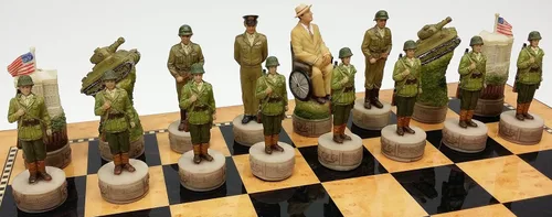 Miniatura 7 de Juego de ajedrez de Estados Unidos vs Alemania de la Segunda Guerra Mundial pintado a mano con tablero de color nogal y arce WW2