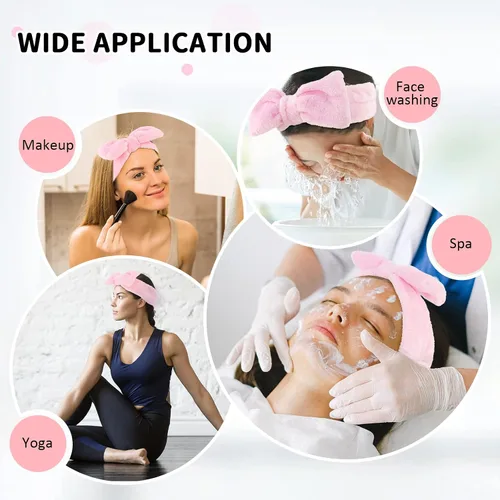 Miniatura 4 de WHAVEL Paquete de 6 diademas de spa rosas para lavarse la cara, diademas de microfibra para el cuidado de la piel, favores de fiesta rosas