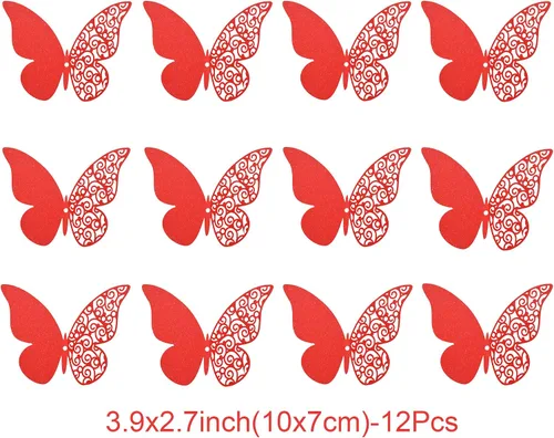 Miniatura 2 de 12 calcomanías de pared de mariposa 3D, decoración de pared de bricolaje, mariposas de papel extraíbles, decoración de dormitorio de niños y boda