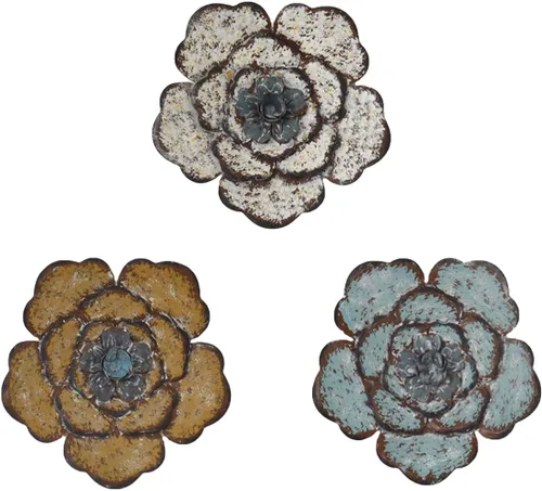 Arte de pared de flores de metal grande, múltiples capas, decoración del hogar, para el hogar o al aire libre, jardín, porche, patio