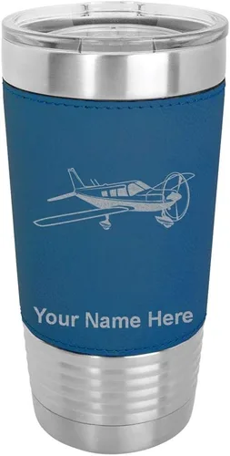 Miniatura 15 de LaserGram Vaso aislado al vacío de 20 onzas, avión de ala baja, grabado personalizado incluido (piel sintética, estilo béisbol)
