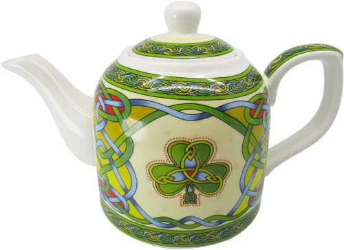 Miniatura 2 de Royal Tara Juego de 1 taza de café de trébol irlandés con diseño de nudos celtas y 1 tetera de porcelana de trébol, tetera irlandesa con nudo celta