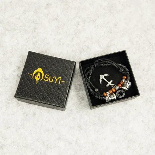 Miniatura 41 de Suyi brazalete ajustable con varias capas, de cuero tejido trenzado con cruz. Pulsera tipo esclava.
