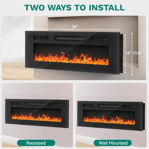 Miniatura 6 de YITAHOME Insertos de chimenea eléctrica de 36 pulgadas, calentadores de chimenea para uso en interiores, empotrados o montados en la pared, control
