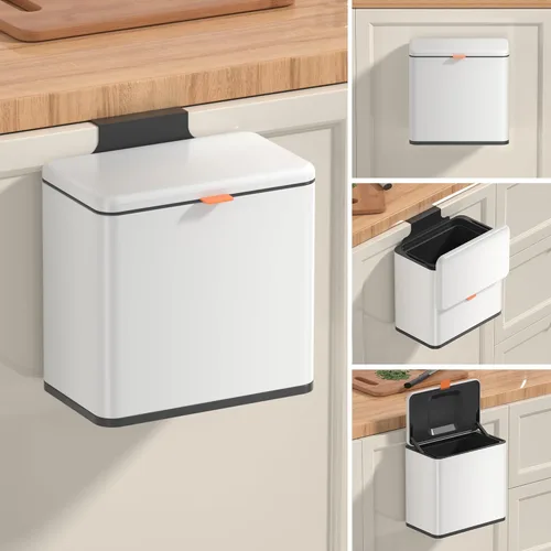 Mbillion Cubo de Compost de Cocina Colgante Bote de Basura con Tapa 1.05 Galones Acero Inoxidable Bote de Basura para Puerta de Gabinete de Cocina