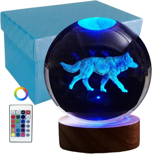 Miniatura 19 de Lámpara de bola de cristal 3D de Axolotl, lámpara de noche de bola de cristal mejorada de 3.15 pulgadas con 16 colores LED, base de madera, control