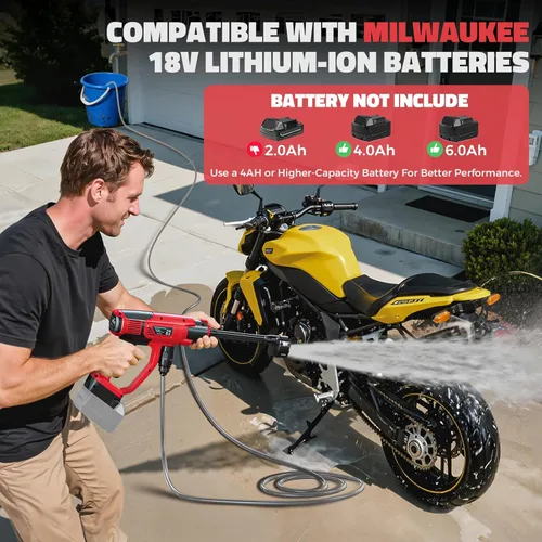 Miniatura 5 de Lavadora a presión inalámbrica compatible con batería Milwaukee de 20V, Ecarke 800 PSI Lavadora a presión portátil de mano con boquilla 6 en 1 y Rojo