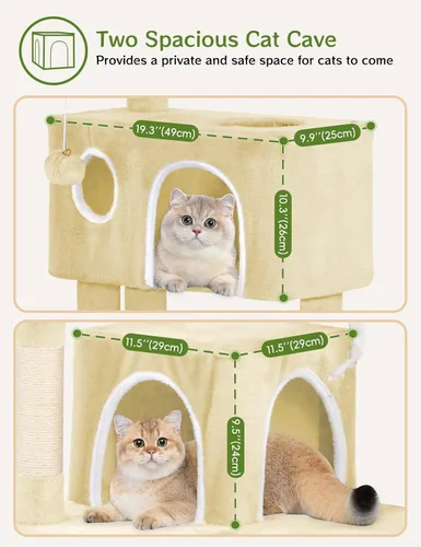Miniatura 3 de Torre de árbol para gatos de 53 pulgadas, centro de actividades para interiores de varios niveles con postes rascadores de sisal, condominio, percha