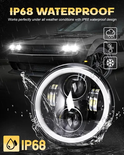 Miniatura 4 de 5.75" 5 3/4 pulgadas Faros delanteros LED, faros delanteros de haz sellado H5006 con haz de luz larga o corta + anillo de halo DRL + señal de giro