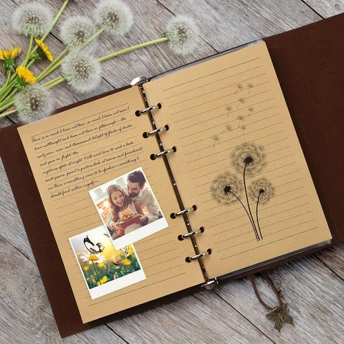 Miniatura 3 de Diario de cuero OMEYA, cuaderno de escritura recargable, planificador de diario para mujeres y niñas (Azul, A6 18.5 cm x 13 cm)