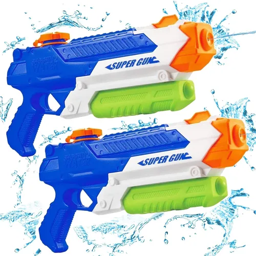 Pistolas de agua para niños – Pistolas de chorro de verano de 400 CC/40 pies para niños de 3 años en adelante – Paquete de 2 juguetes al aire libre