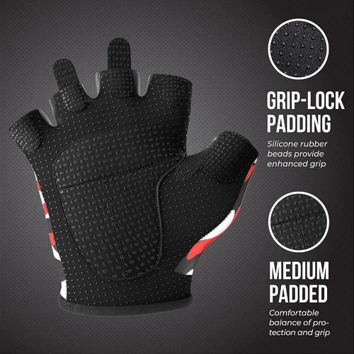 Miniatura 3 de Contraband Pink Label 5217 Design Series - Guantes de levantamiento y remo con estampado de camuflaje (par) – Ligero vegano medio acolchado de Rojo