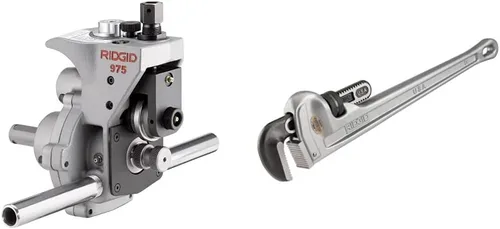 RIDGID 25638 975 Combo Ranuradora de rodillos, soportes de máquina ranuradora en RIDGID 300 Power Drive, pequeña y llave de tubo recta de aluminio