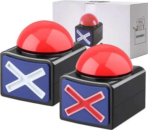 Miniatura 7 de Paquete de 2 zumbadores de juego con luces y sonido – Botones de zumbador para disputas familiares, trivias, espectáculos de talentos, accesorios