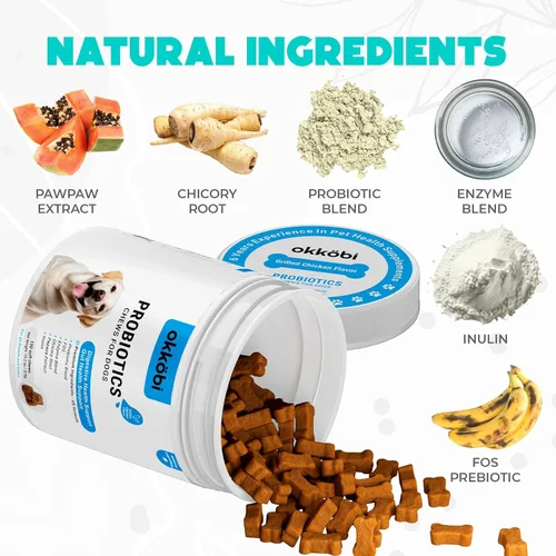 Miniatura 3 de Probióticos masticables para perros, 150 unidades, masticables probióticos para perros con enzimas e ingredientes naturales, apoyo para la salud