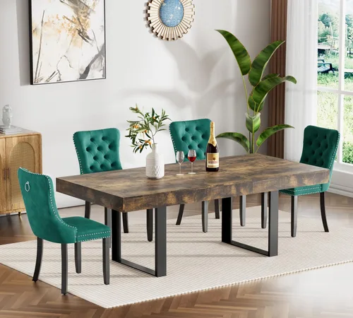 Miniatura 44 de Juego de mesa de comedor extensible marrón de 7 piezas para 6, 63 a 78.74 pulgadas, moderno juego de mesa de cocina y comedor, mesa de comedor Mesa